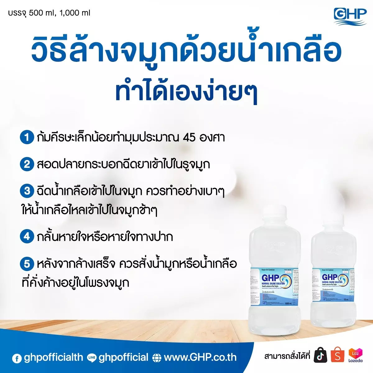 วิธีล้างจมูกด้วยน้ำเกลือ GHP น้ำเกลือ ล้างจมูก